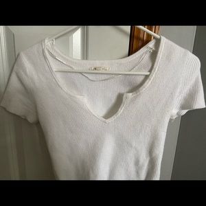 white ribbed fitted shirt, cropped